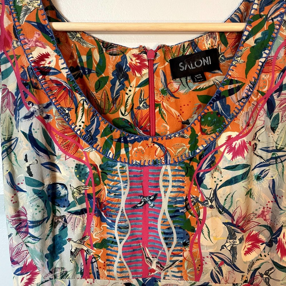 SALONI Elodie Lunar Flight Dress Pleated Floral Tropical Dress Size 6 - Picture 8 of 16
